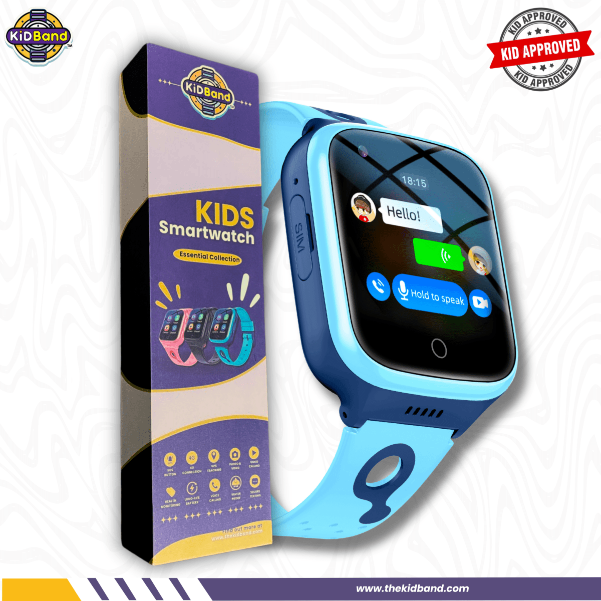 KidBand⢠â Kidsâ 4G GPS Smartwatch with SOS & Video Calling