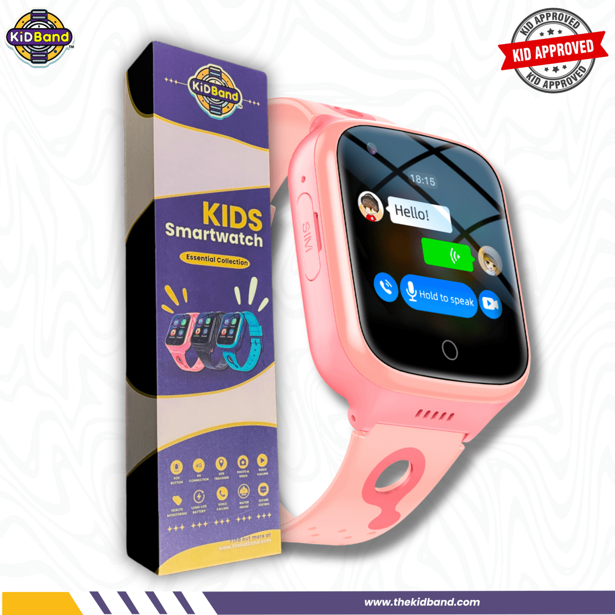 KidBand⢠â Kidsâ 4G GPS Smartwatch with SOS & Video Calling