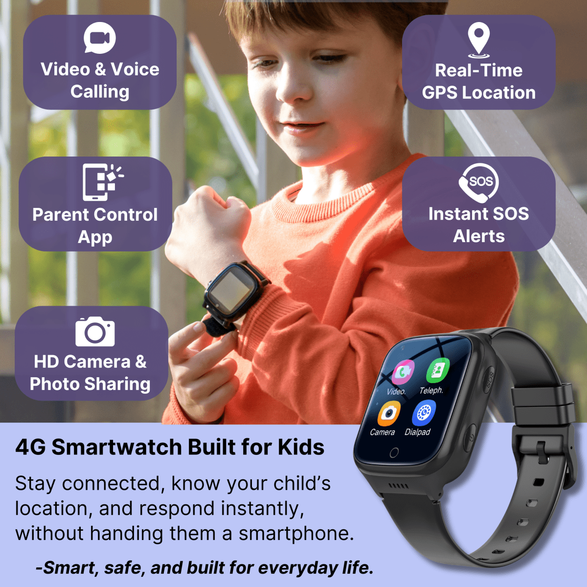 KidBand™ – Kids’ 4G, GPS & SOS Smartwatch